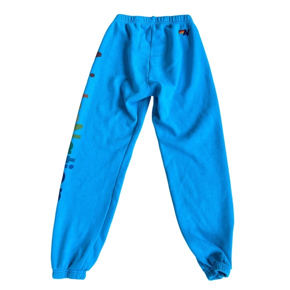 Aviator Nation Aspen Colorado Sweatpants neon Blue Rainbow Logo Joggers XS - Picture 3 of 10
